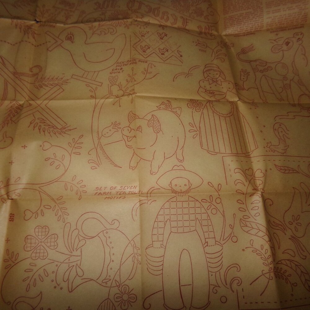 Vintage Pattern Transfer Sheet - Embroidery -7 Farm Animals, Crib Quilt